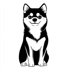 Obraz premium A playful black and white illustration of a Shiba Inu dog sitting proudly, showcasing its signature fox-like features.