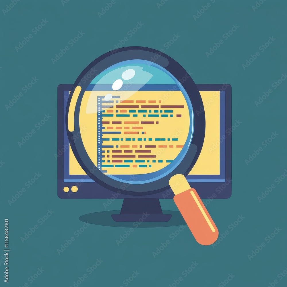 Poster a colorful illustration of a computer screen magnified to showcase code, symbolizing programming and
