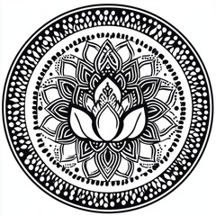 Obraz premium Intricate black and white mandala featuring a central lotus flower design.