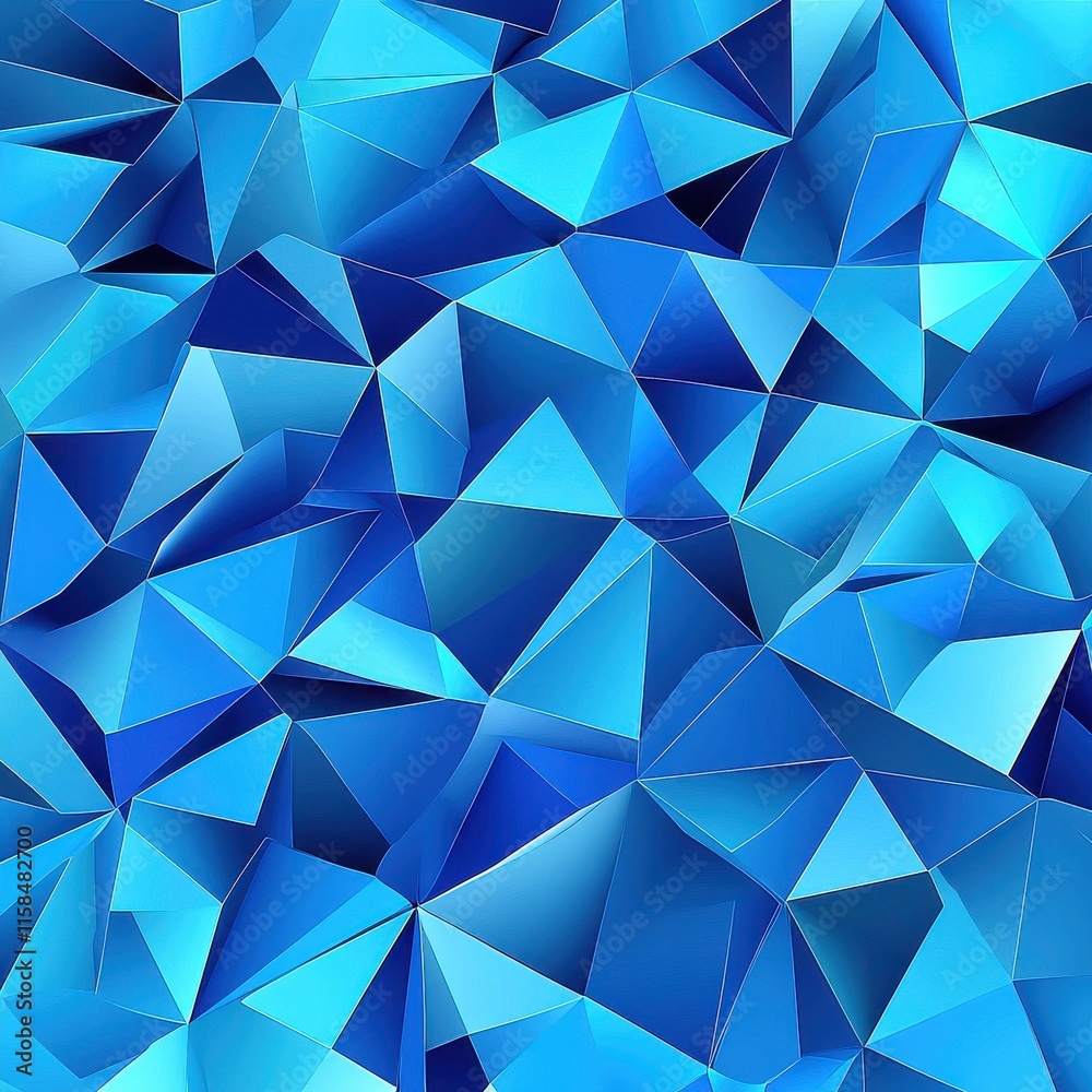 Poster a stunning abstract texture featuring a vibrant array of blue geometric shapes, creating depth and v