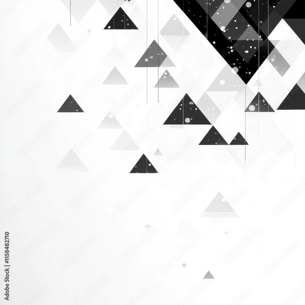 Poster abstract monochrome design featuring triangular shapes and dynamic patterns in black and white.