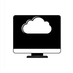 Stylized black and white illustration of a computer monitor displaying a cloud symbol.