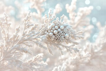 Obraz premium Frosty Winter Branch with Pearl Ornament