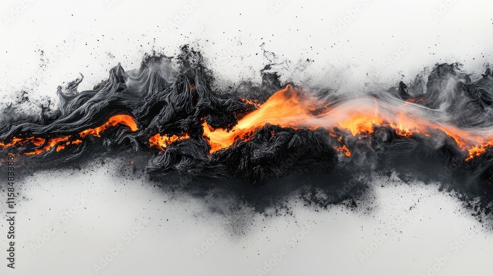 Poster smoldering coals with glowing embers and subtle heat waves, captured in close-up against a plain whi