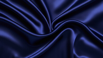 Obraz premium Luxurious, dark blue silk satin fabric with subtle, soft wavy folds that evoke a sense of elegance and sophistication, set against a deep, rich navy blue background that exudes refinement and poise