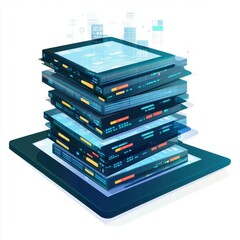 An abstract representation of stacked data servers, symbolizing digital technology and cloud computing.
