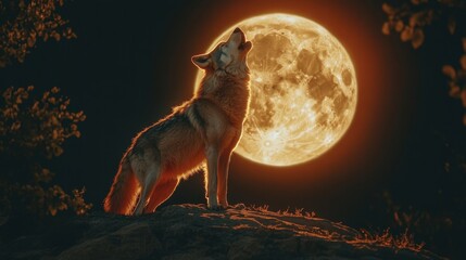 Wolf Howling at the Blood Moon