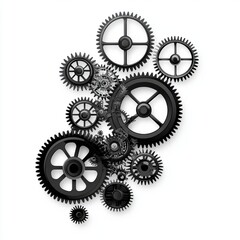 An intricate arrangement of black gears illustrating teamwork and machinery in an abstract design.