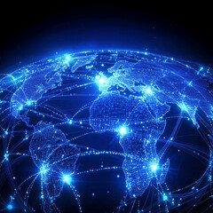 Fototapeta premium globe interconnected with glowing networks,circuit boards,global technology and digital networks,earth,tellurion,neon highlights,futuristic and sleek design