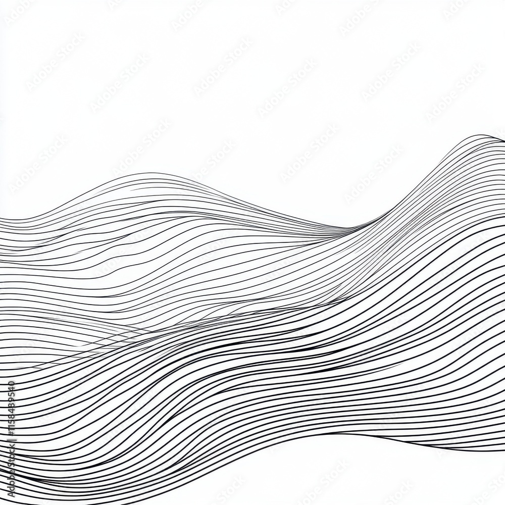Poster abstract black lines create flowing wave patterns on a minimalist white background.