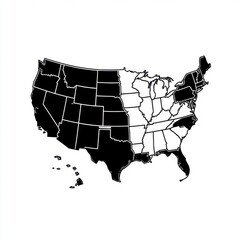 Stylized map of the United States highlighting western states in black and eastern states in white.