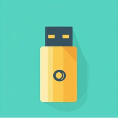 Stylish golden USB flash drive on a vibrant turquoise background.