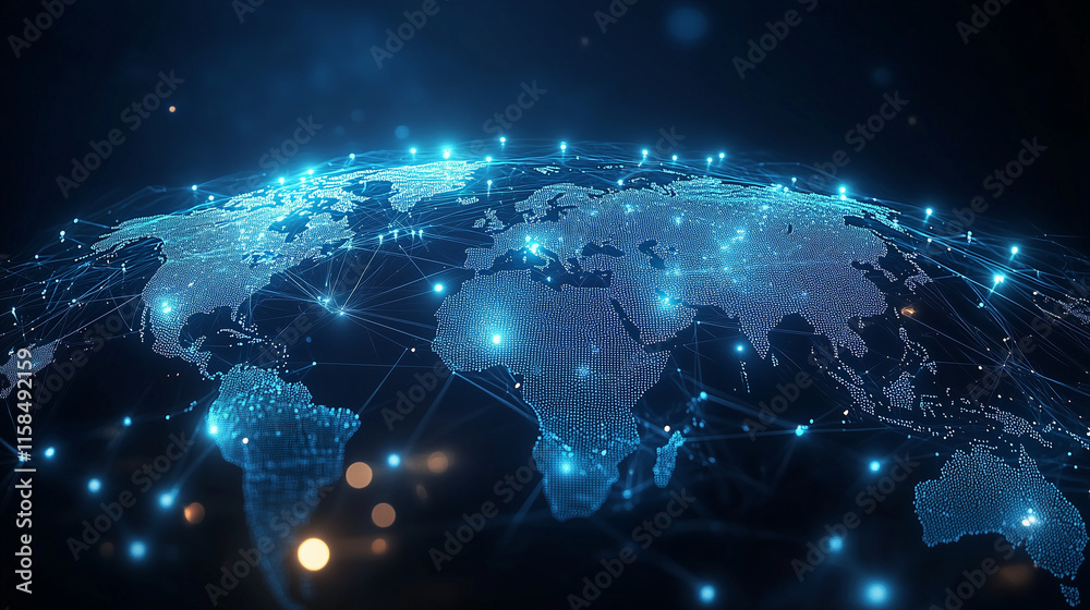 Wall mural globe interconnected with glowing networks,circuit boards,global technology and digital networks,ear