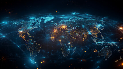 globe interconnected with glowing networks,circuit boards,global technology and digital networks,earth,tellurion,neon gold highlights,futuristic and sleek design