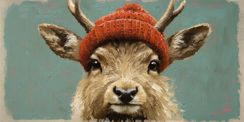  Adorable Goat Wearing Red Knit Hat