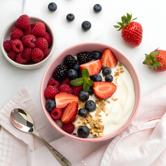 healthy breakfast concept with berries and yogurt