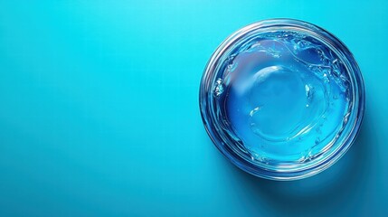 Blue Gel Texture in Glass Bowl on Turquoise Background