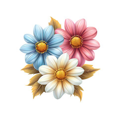 Vibrant Trio of Pastel Flowers Blue, Pink, and Cream Daisy Bouquet
