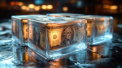Frozen cash representing the impact of economic sanctions on financial resources in a striking visual metaphor