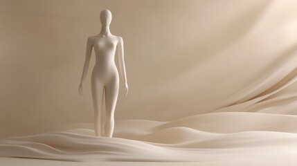 Fototapeta premium Elegant mannequin in minimalist setting with neutral background