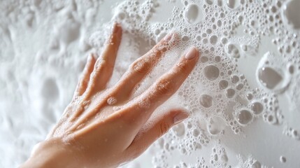 Hand Smoothing Bubbles on a White Wallpaper Surface