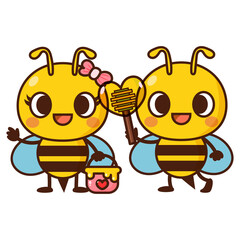 Cute Cartoon Bees with Honey