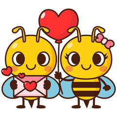 Cute Cartoon Bees Holding Love Symbols