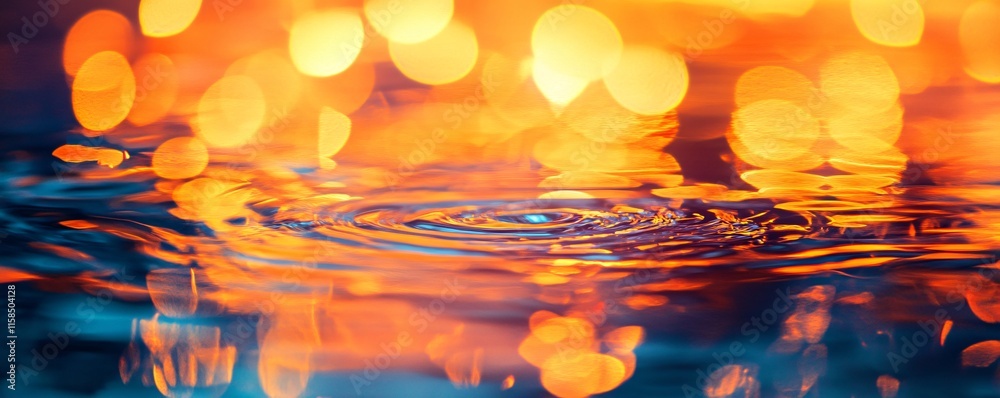 Aufkleber concentric ripples expanding on water surface reflecting golden bokeh lights