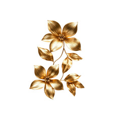Luxurious Golden Floral Branch Elegant 3D Render of Gold Flowers and Leaves on White Background
