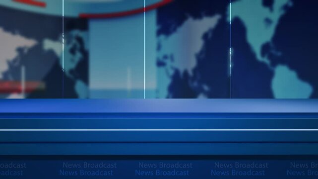 News studio background world map with anchor table