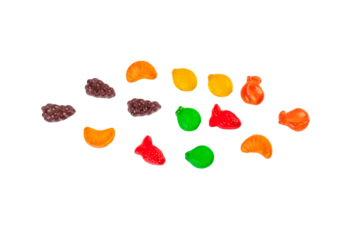 Fruit flavored worm shape, jelly candies. Isolated on transparent background.