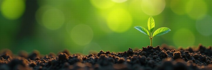 Tender green sprout emerging from soil surface, foliage, botanicals, nature