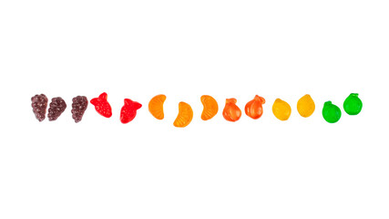 Fruit flavored worm shape, jelly candies. Isolated on transparent background.