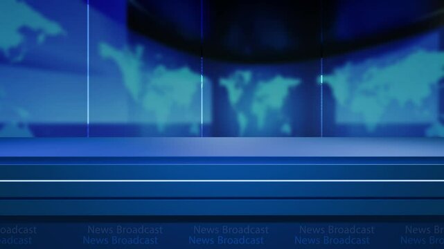 News studio background world map with anchor table