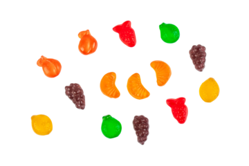 Fruit flavored worm shape, jelly candies. Isolated on transparent background.