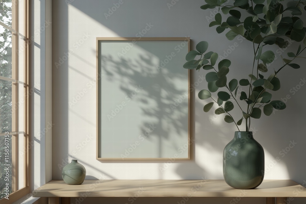 Wall mural Minimalist Home Interior with Empty Frame Mockup