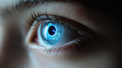 Cyber security concept abstract technology with blue eye digital link, antivirus and safety hi tech background