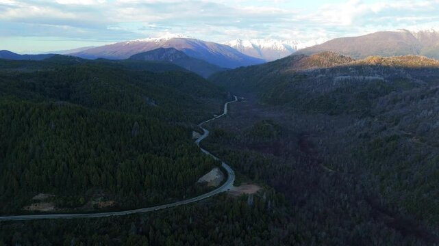 Wide aerial nature view of road and Andes mountain wilderness, Patagonia, Argentina