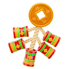 Chinese firecracker with coin 3d render icon