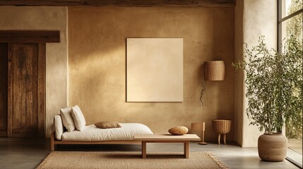 Cozy, minimalist interior featuring natural materials and calming color.
