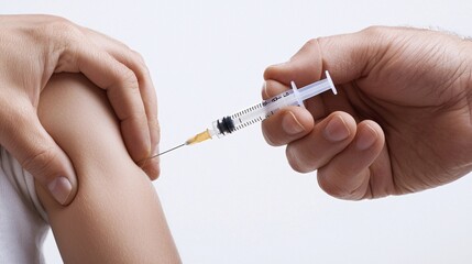 A photostock of a detailed close-up of a vaccine injection being administered