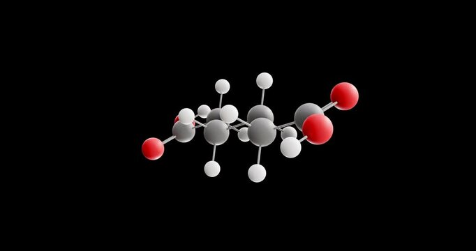 Adipic acid molecule, rotating 3D model of e355, looped video on a black background