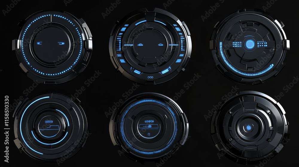 Poster set of circle and loading bar abstract digital technology ui futuristic hud virtual interface elemen
