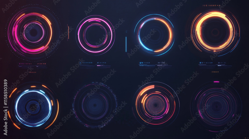 Poster set of circle and loading bar abstract digital technology ui futuristic hud virtual interface elemen
