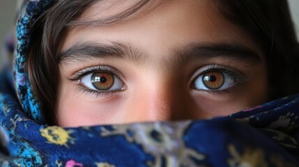 Close-Up of Young Girl's Eyes Under Scarf, Hinting Desperation and Urgency of Rescue Operation