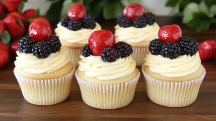 Delicious Vanilla Cupcakes Topped with Fresh Berries