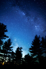 Naklejka premium Starry night sky panorama: collision of tranquility and infinite wonder