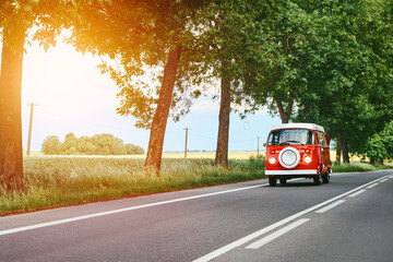 Classic camper on scenic route