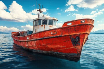 Rusty Old Fishing Boat at Sea