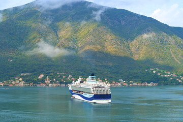 Cruise ship on Montenegro scenic coastline